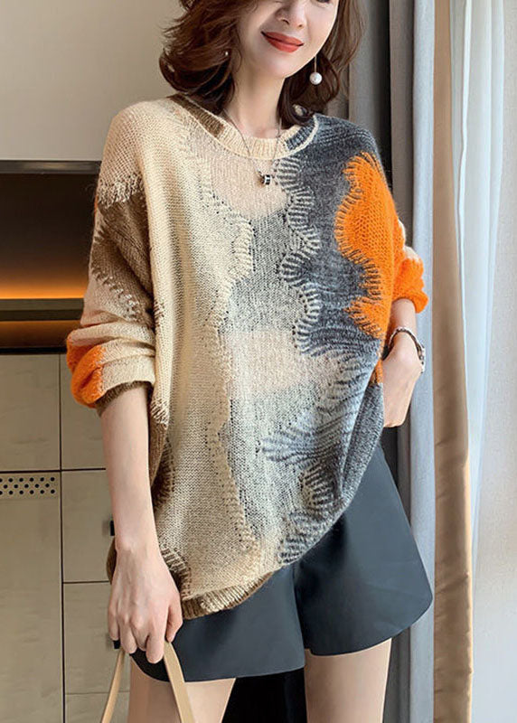 Apricot Hollow Out Loose Fall Knit Sweaters