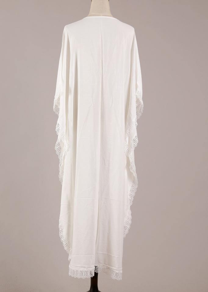White Patchwork Hollow Outkimono Robe Summer Maxi Dress