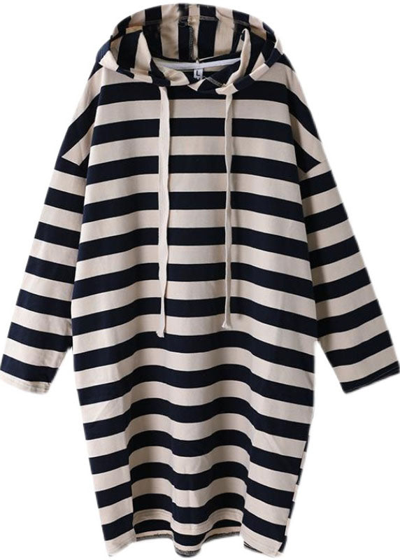 Hooded Striped Cotton Sweatshirt Street Wear Dress Spring