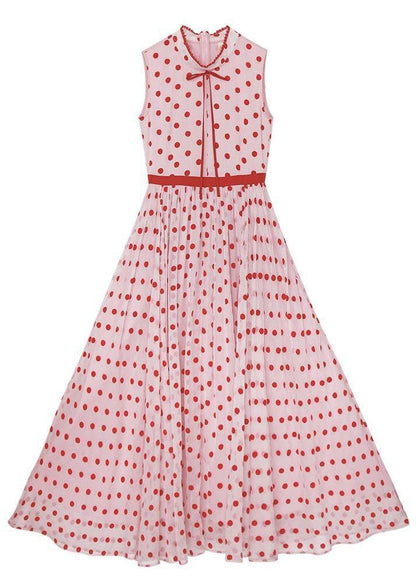 Red Dot Stand Sleeveless Long Summer Chiffon Dress