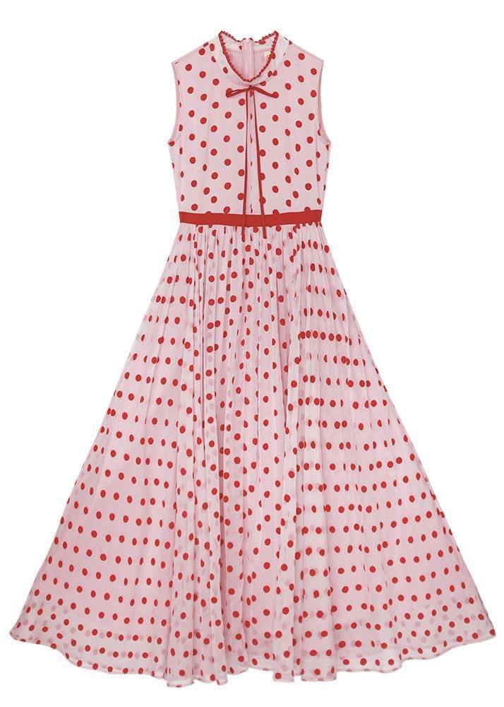 Red Dot Stand Sleeveless Long Summer Chiffon Dress
