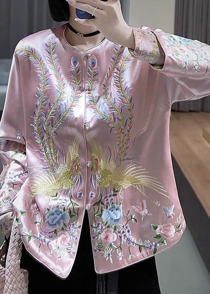 Pink Embroideried Wear on Both Sides Silk Coat Spring