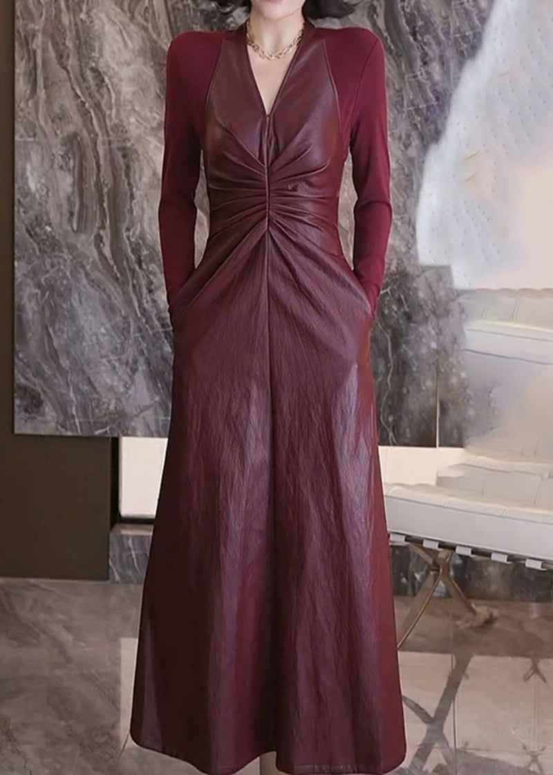 French Black V Neck Wrinkled Holiday Maxi a Line Dress Spring
