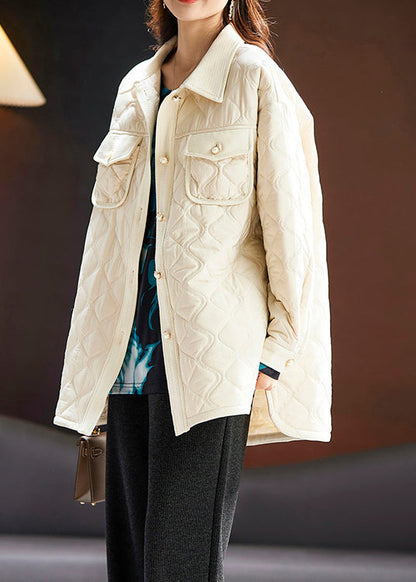 Apricot Peter Pan Collar Button Cotton Filled Coat Long Sleeve