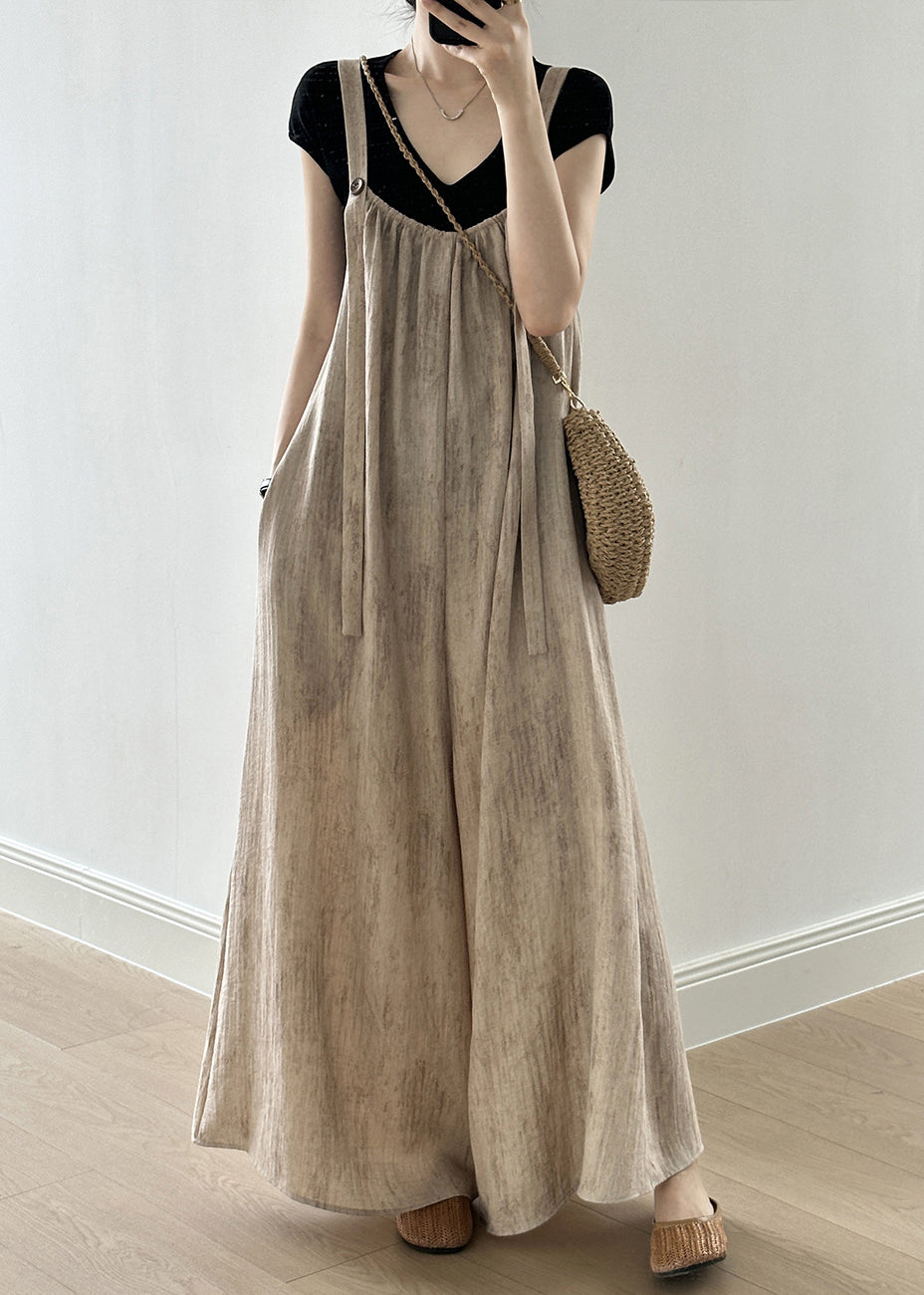Linen Button Pockets Linen Jumpsuit Sleeveless Summer