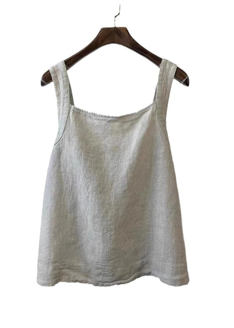 Back Tie Waist Linen Vest Summer
