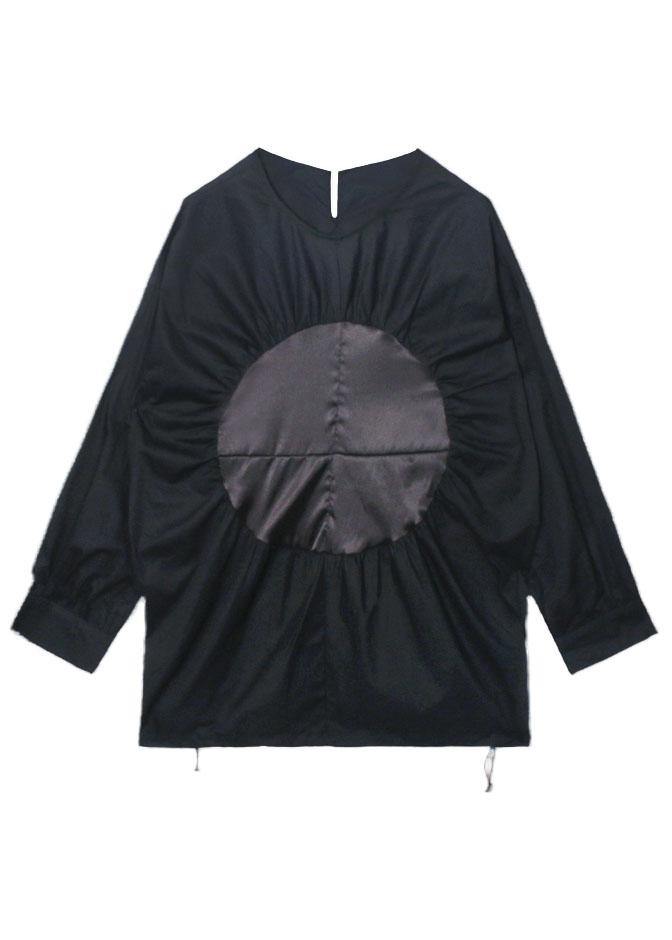 Boutique Black O-neck Patchwork Button Fall Long Sleeve Blouse Top