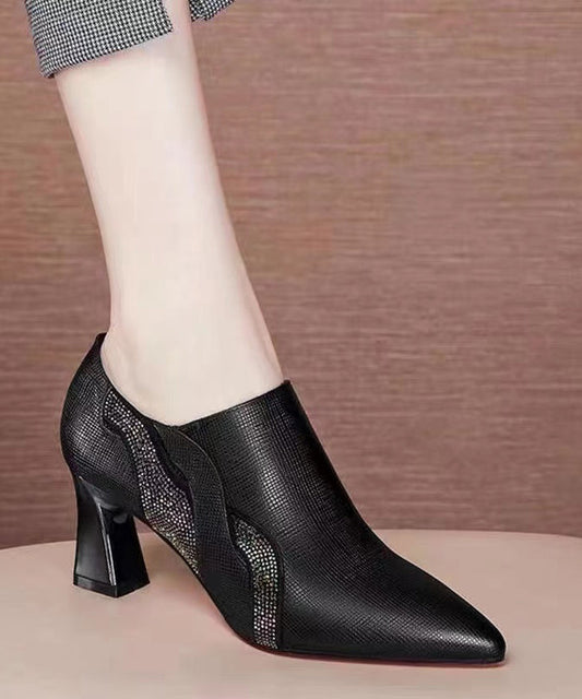 Black Zircon Splicing Versatile Chunky Pointed Toe