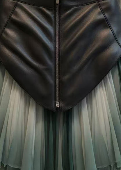 Gradient Color Wrinkled Tulle Patchwork Skirts Spring