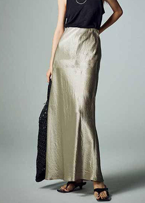 Simple Grey High Waist Silk Skirt Summer