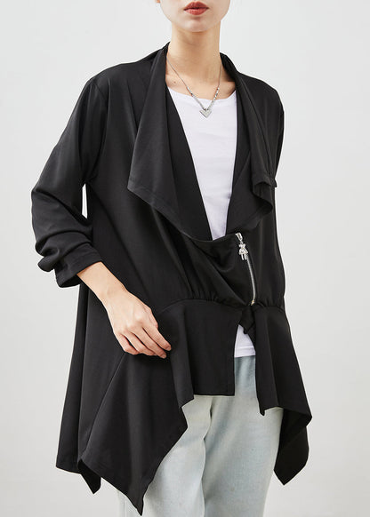 Black Asymmetrical Patchwork Cotton Cardigan Spring