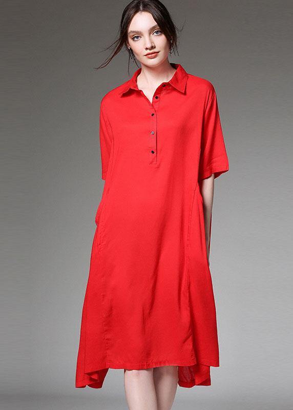 Loose Red Asymmetrical Design Tie Waist Spring Half Sleeve Holiday Dress
