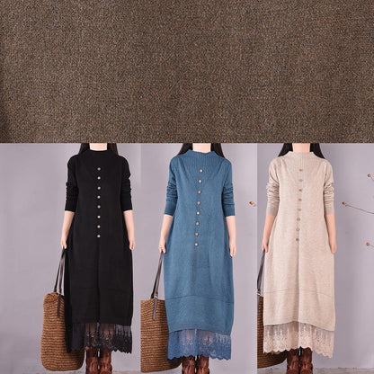 French O Neck Patchwork Lace Spring Clothes for Sewing Beige Robe Dresses