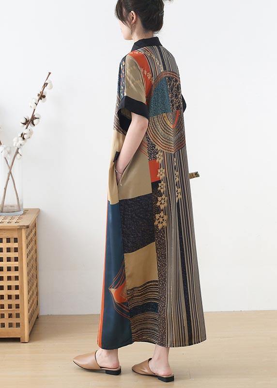 Diy Print Peter Pan Collar Button Robe Summer Chiffon Dress