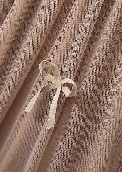 Coffee Bow High Waist Tulle Skirt Spring