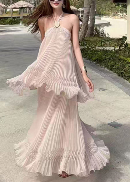 Halter Patchwork Backless Fake Two-piece Vacation Long Dresses Sleeveless