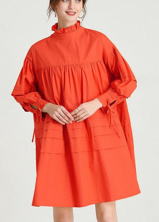 Orange Long Sleeve Spring Cotton Dress