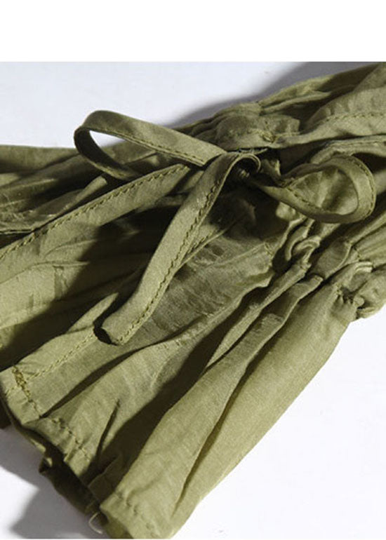 French Green Ruffled V Neck Chiffon Tops Spring