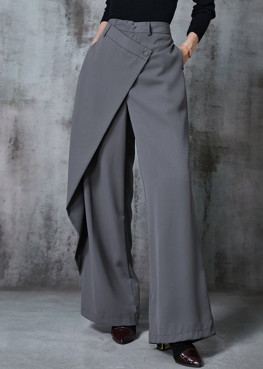 Grey Asymmetrical Silm Fit Spandex Straight Pants Fall