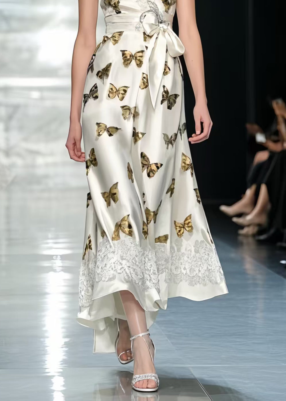 Butterfly Print Draping Silk Bow Dresses Summer