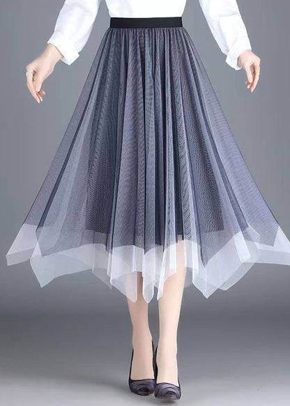Black Grey Asymmetrical Wrinkled Tulle Skirt Spring