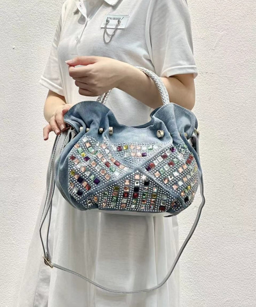 New Blue Denim Zircon Tote Bag