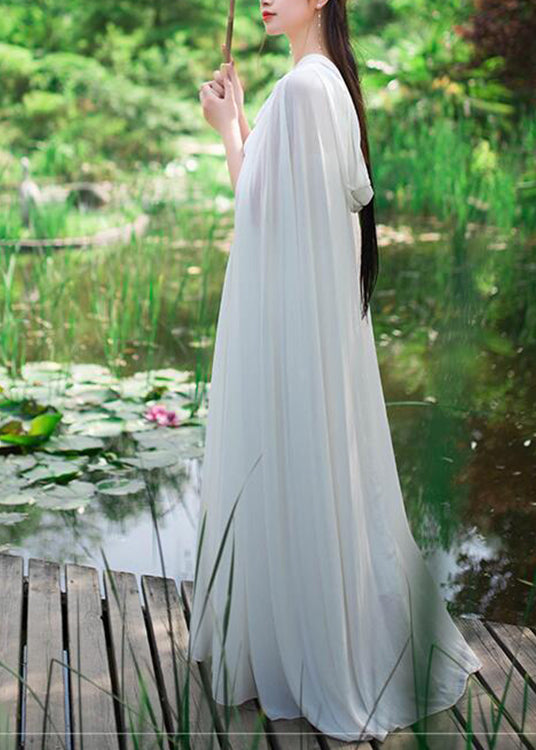Blue Neck Tie Chiffon Cloak and Slip Dress Two Piece Set Spring