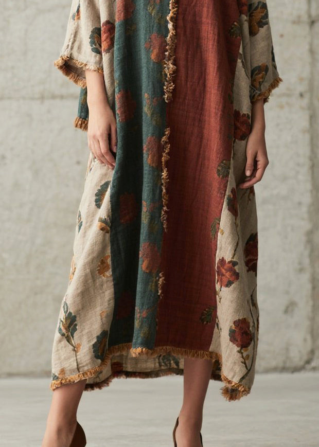 Colorblock Oversized Patchwork Faux Fur Maxi Dresses Bracelet Sleeve