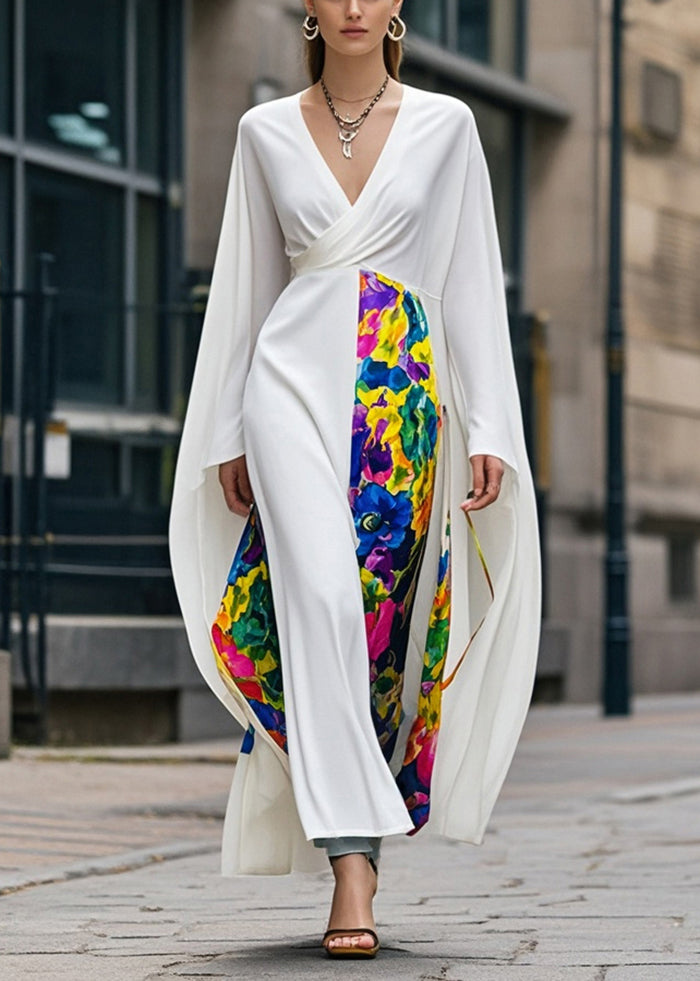 Diy White Asymmetrical Patchwork Chiffon Maxi Dresses Fall