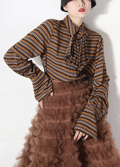 Peter Pan Collar Plaid Button Silk Shirts Spring