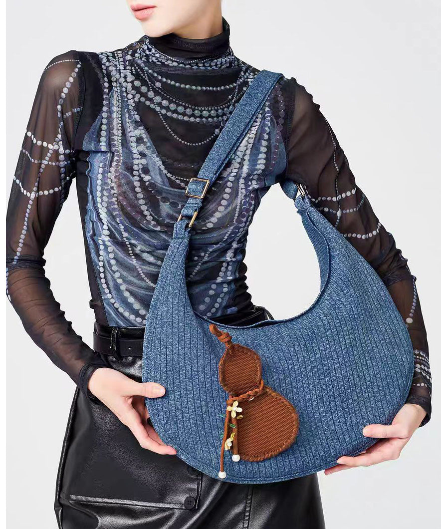 Retro Denim Blue Durable Pendant Cotton Hobo Bag