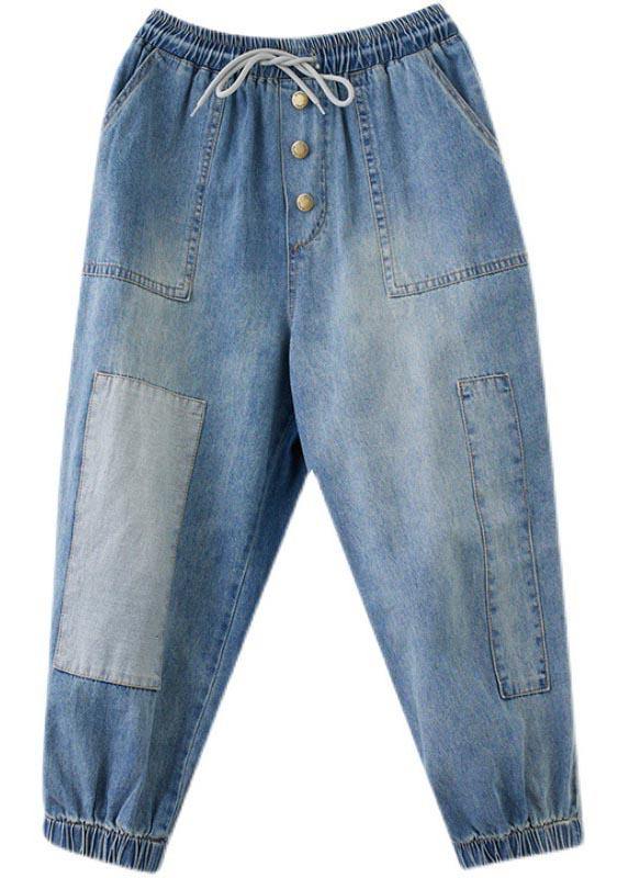 Blue Pockets Jeans Summer Cotton Pants