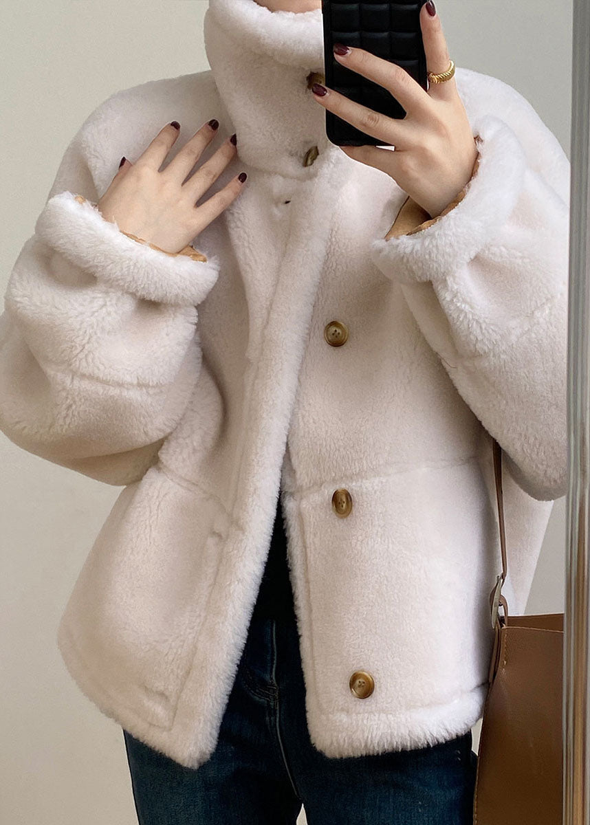 Camel Stand Collar Pockets Patchwork Wear on Both Sides Thick Fleece Jacket Long Sleeve