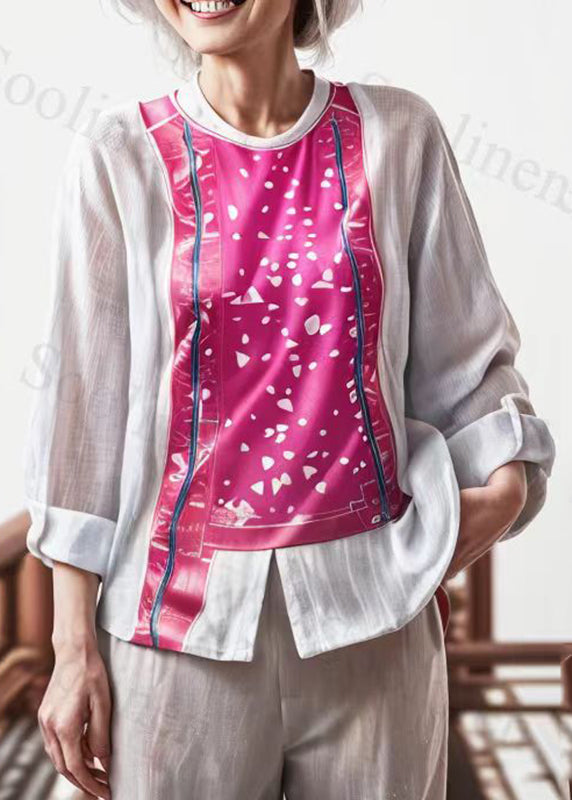 Rose Patchwork Print Fake Two Pieces Tops Long Sleeve