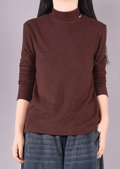 Burgundy Tunic Top High Neck Art Spring Shirts