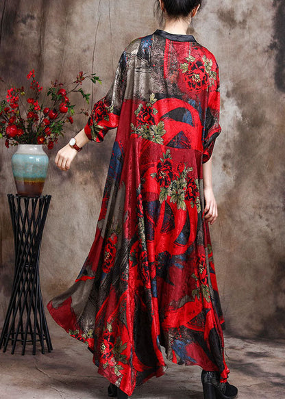 Red Retro Print Patchwork Fall Dress