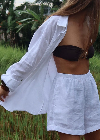 Grey Peter Pan Collar Shirts and Shorts Two Pieces Set Fall