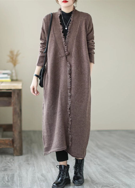Chocolate Button Knit Coats Long Sleeve