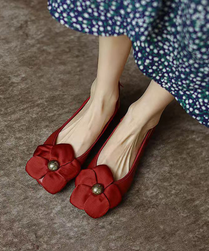 Classy Red Cowhide Leather Soft Splicing Flats