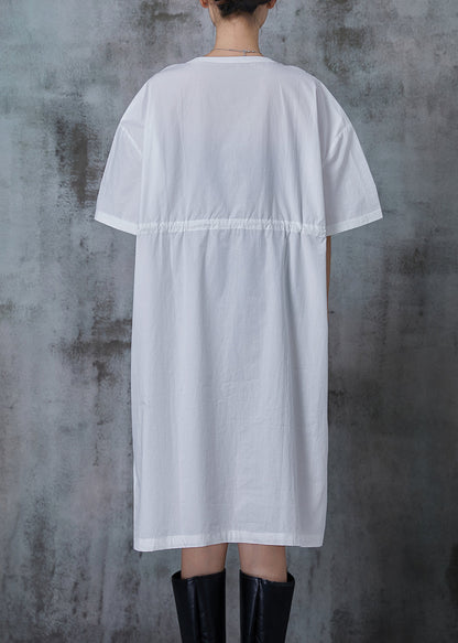 White Oversized Patchwork Drawstring Maxi Dress Summer