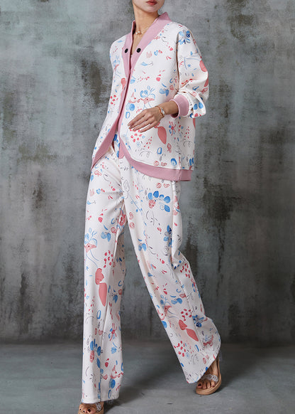 White Oversized Print Cotton Two Pieces Set Spring