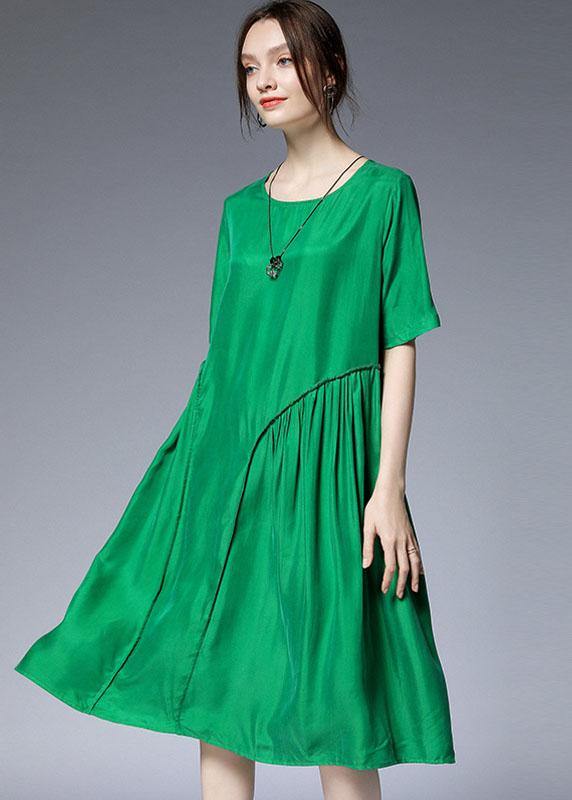 Green O-neck Wrinkled Summer Loose Two Pieces Set Short Sleeve