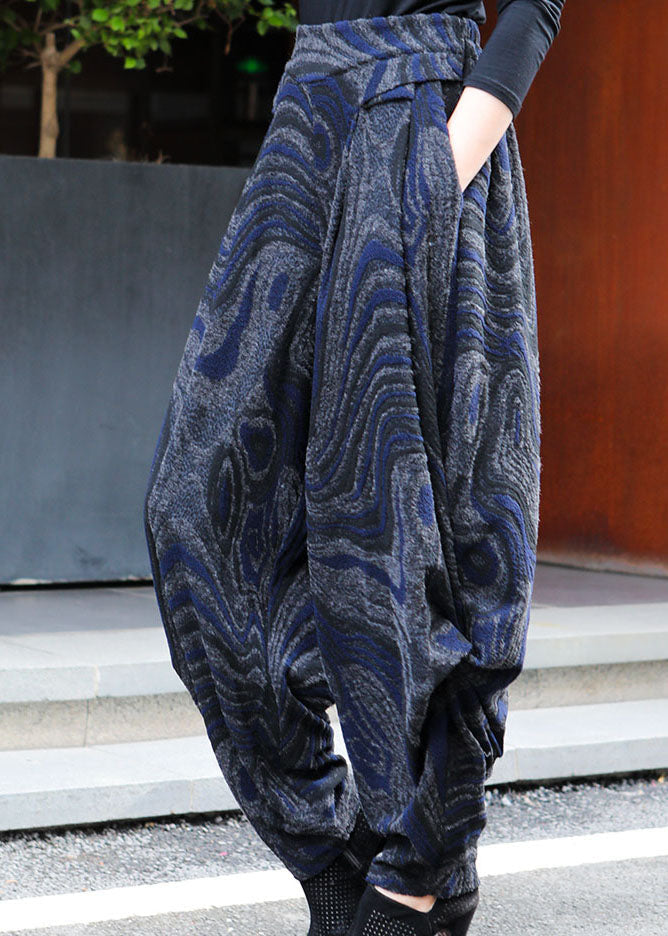 Black Blue Pockets Jacquard Lantern Spring Pants