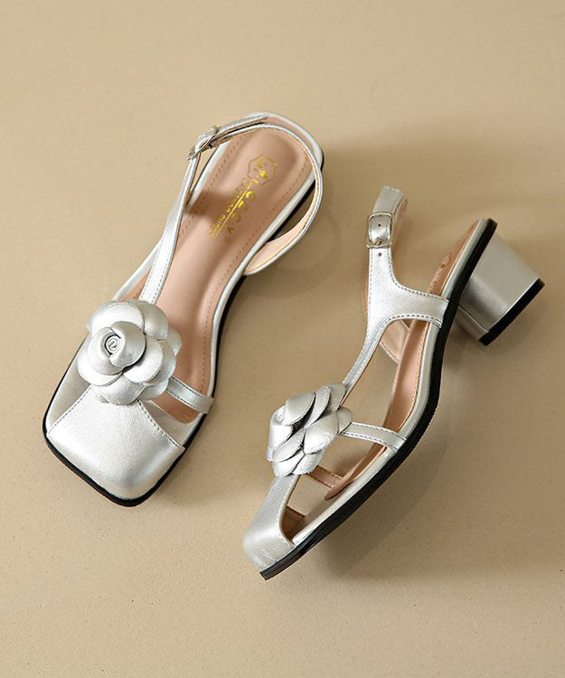 Art Splicing Chunky Sandals Silver Faux Leather Buckle Strap