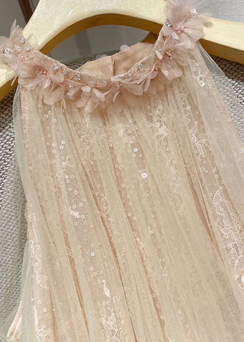 Pink Sequins Tulle Mini Dress Sleeveless