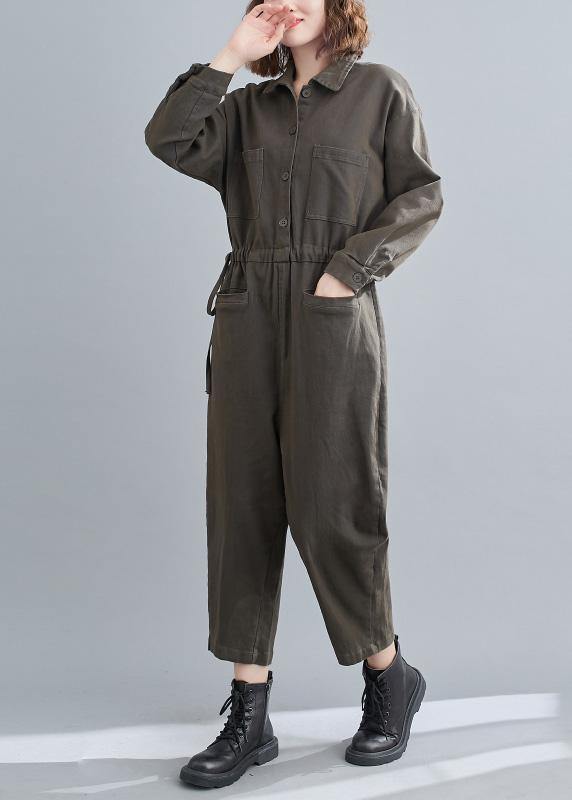 Gray Green Pant Unique Spring Lapel Patchwork Jumpsuit Pants