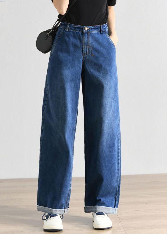 Blue High Waist Denim Pants Summer