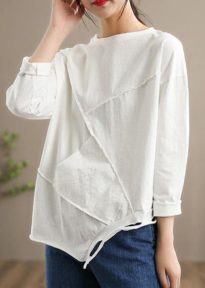Italian O Neck Hole Spring Tops Blouses Cotton White Tops