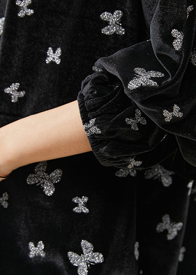 Black Oversized Silk Velour Shirts Spring