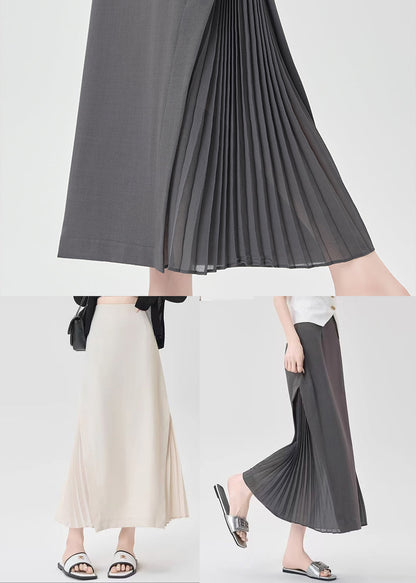 Classy Grey Patchwork Wrinkled Chiffon a Line Skirt Fall